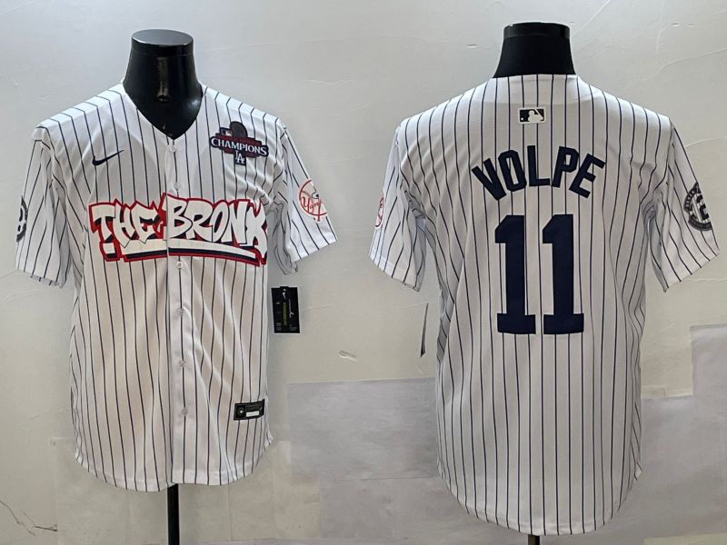 Men New York Yankees #11 Volpe White Stripe four generations Joint Name 2025 Nike MLB Jersey style 6->new york yankees->MLB Jersey